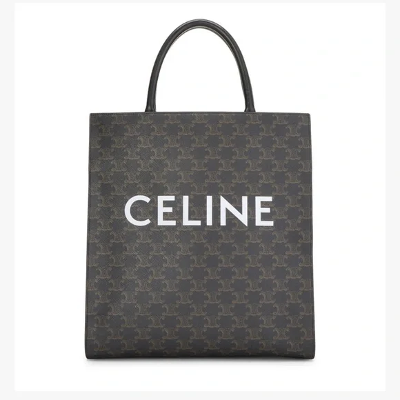 NWOT CÉLINE Black Triomphe Coated Canvas Vertical Cabas Medium - Picture 1 of 16